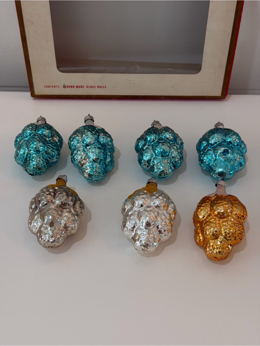 Western Germany Vintage Holiday Ornaments - Turquoise, Silver, Gold